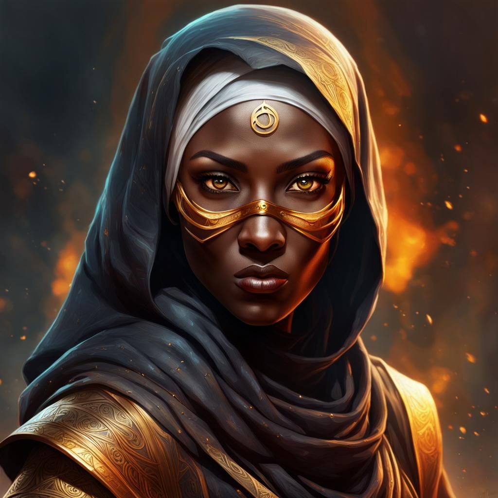 Elemental Assassin in Avatar Style with Golden Eyes