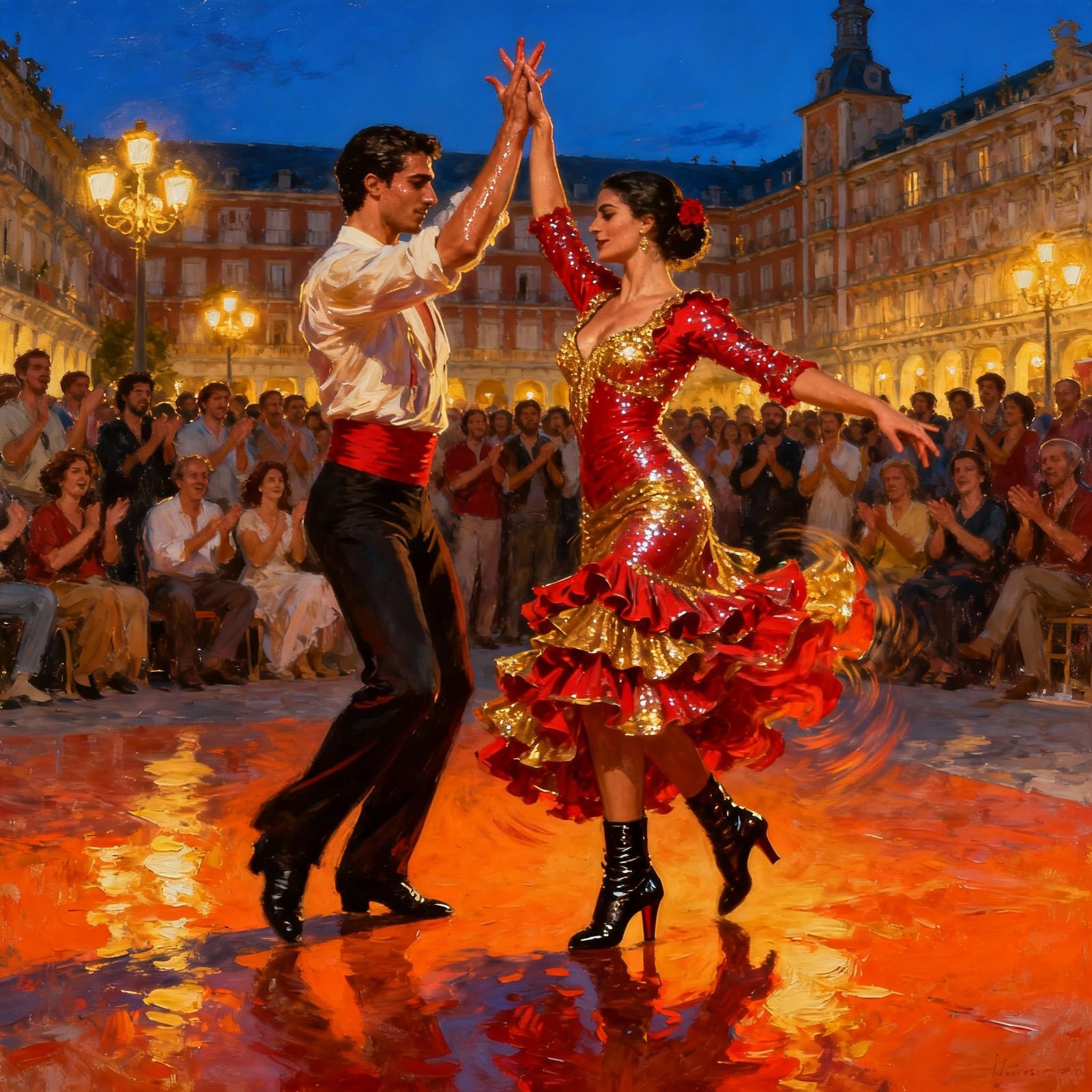 Passionate Flamenco Dancers in Madrid Square