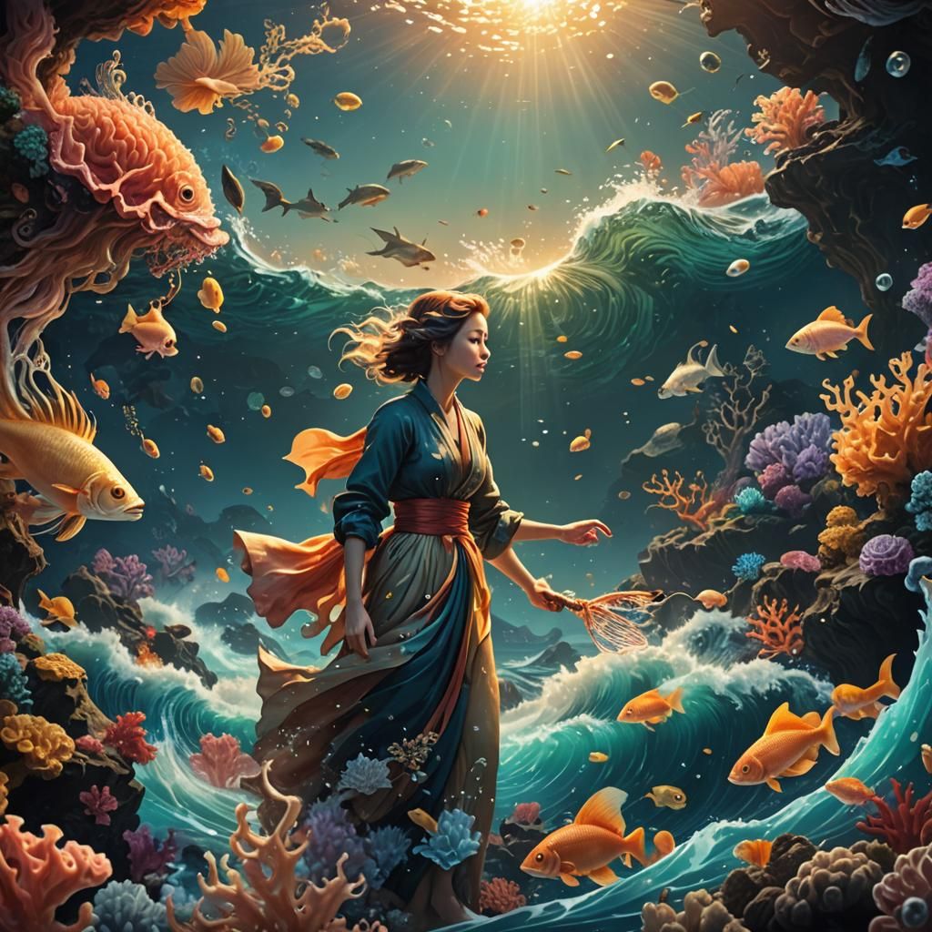 Underwater Fisherman's Wife: Cinematic Digital Painting