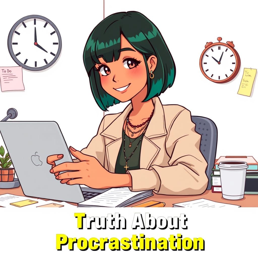 Anime Girl Procrastinating with Teal Accents