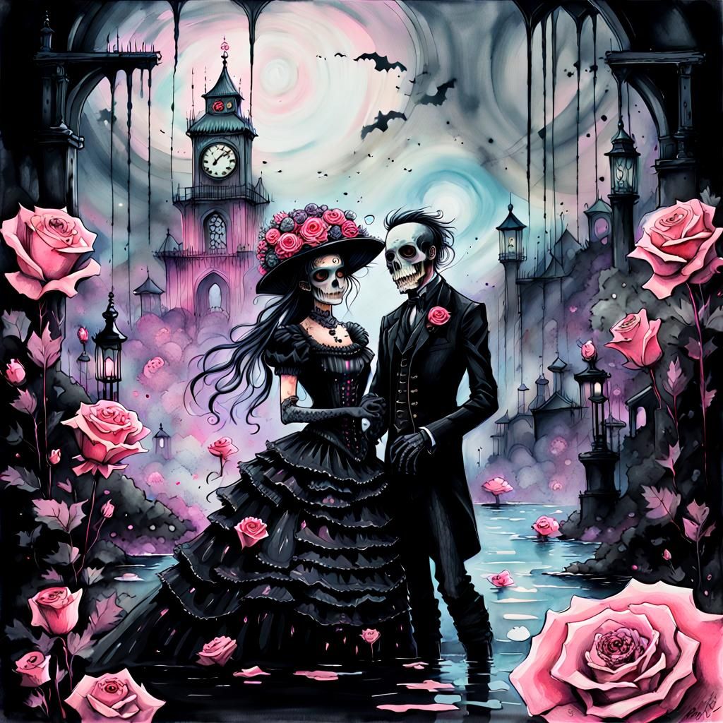 Gothic Couple Portrait with Steampunk Elements