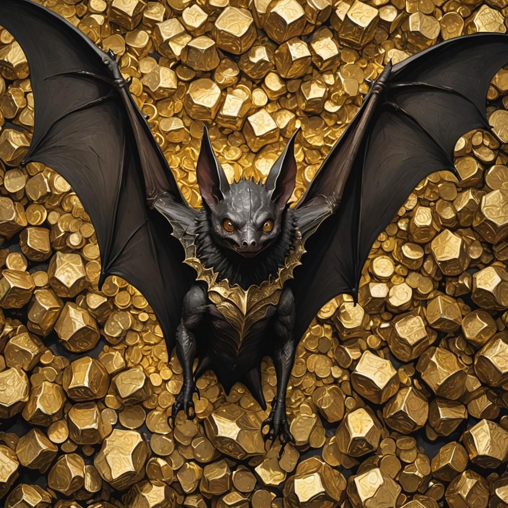 Dragon-like Bat Guarding a Hoard of Gold