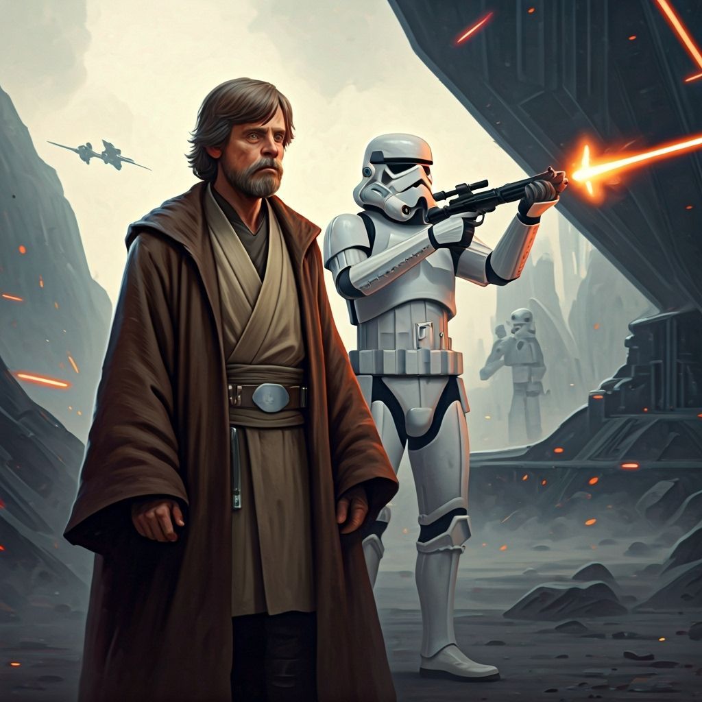 Luke Skywalker Confronts a Stormtrooper in Battle