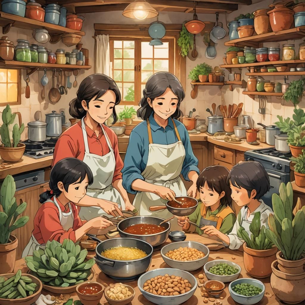 Warm Family Moment in a Vibrant Latin American Kitchen