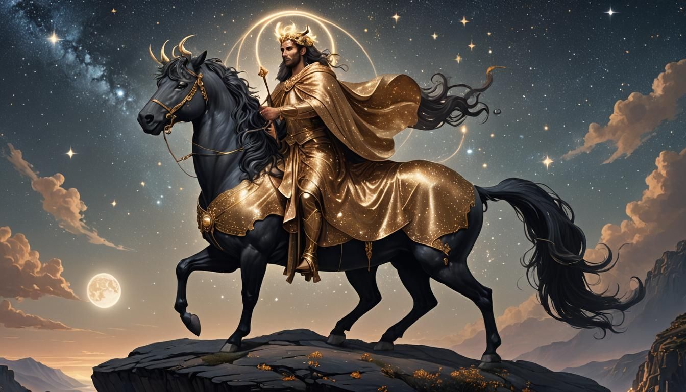 Celestial Centaur with Astrolabe Under Night Sky