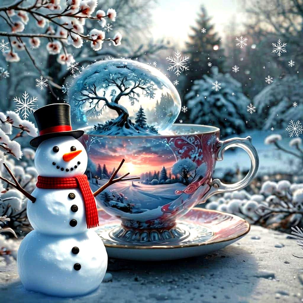 Magical Teacup Merges with Winter Landscape