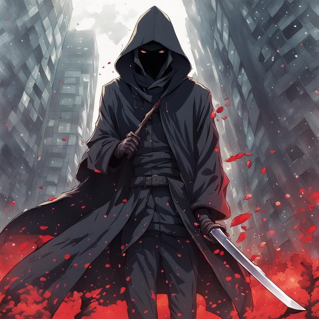 Mysterious Hooded Figure Killing Someone: Anime Style