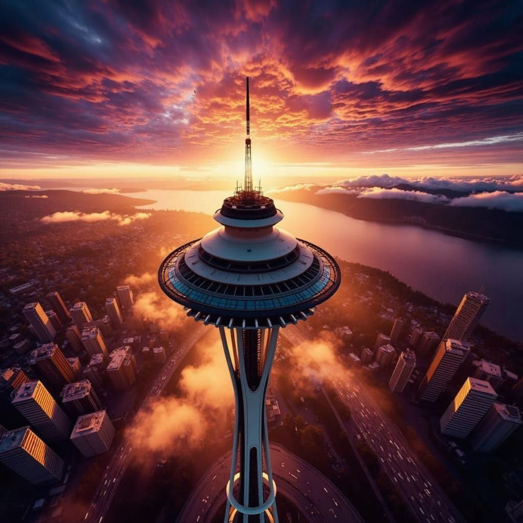 Vibrant Hyperrealistic Art Depicting a Daring Base Jump from...