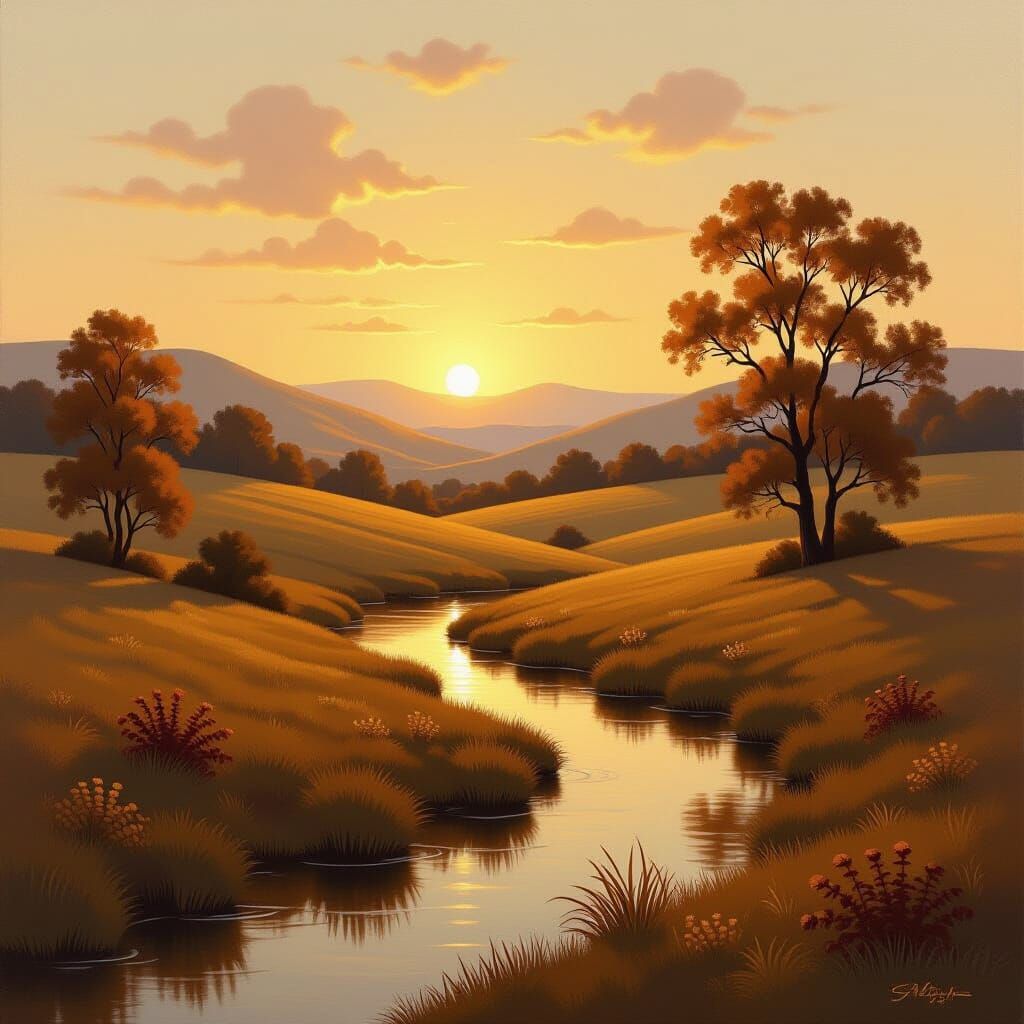 Serene Landscape Painting in Warm Coffee Tones