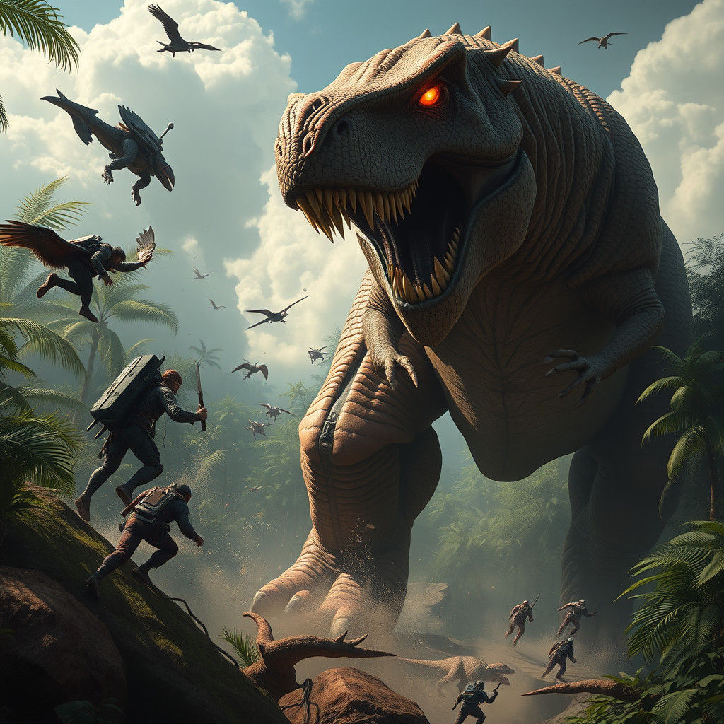 Titan Clash with Genetically-Engineered Dinosaur