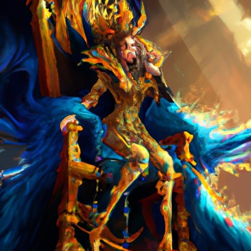 Woman in Ruffled Dress Throne Portrait