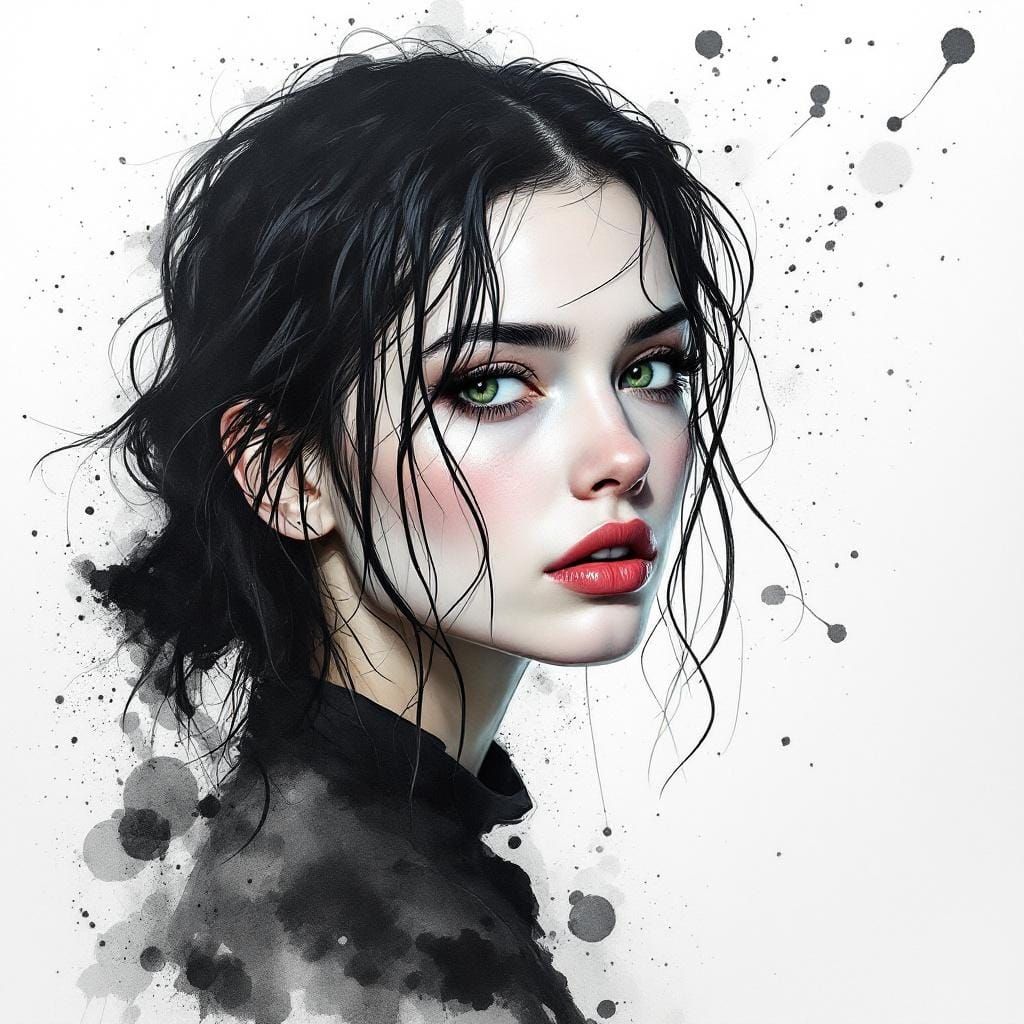 Striking Portrait with Ink and Watercolor Effects