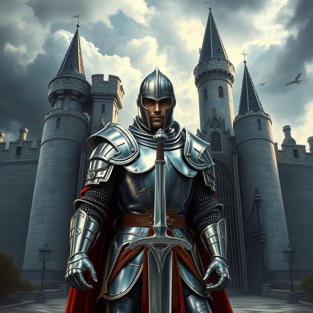 Knight in Shining Armor at Castle Gates
