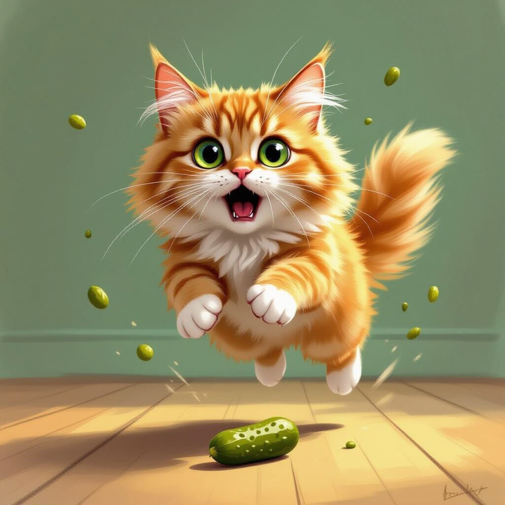 Cat Leaping in Terror from a Pickle