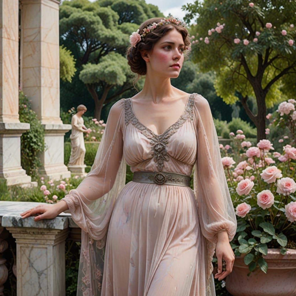 Classical Beauty in a Flower Garden