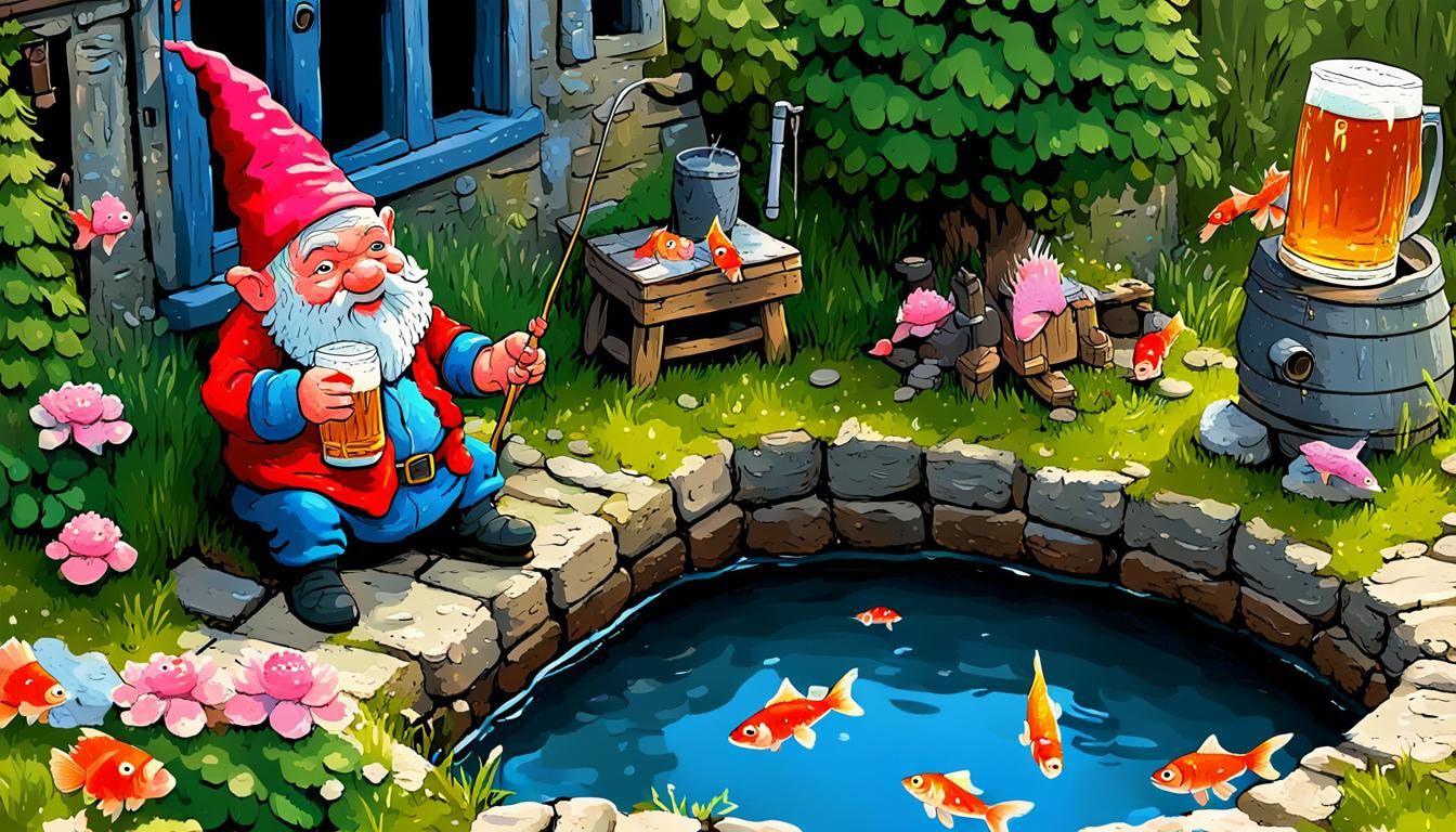 Drunk Gnome Fishing For Goldfish
