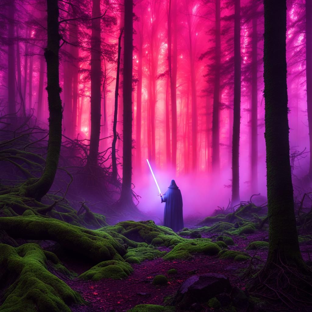 Mystical Forest Figure with Purple Lightsaber
