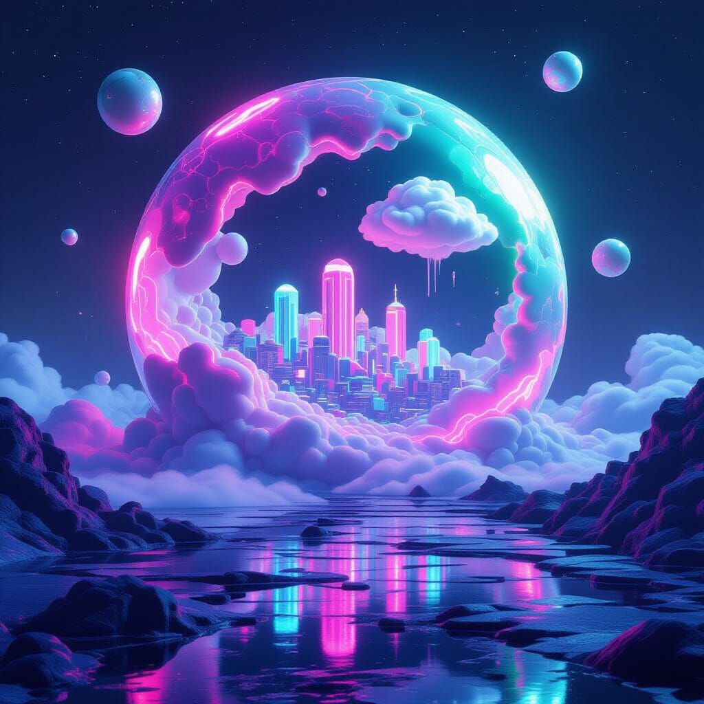 Neon Rubber Bubble Megastructure | Surreal Hyperrealism Art