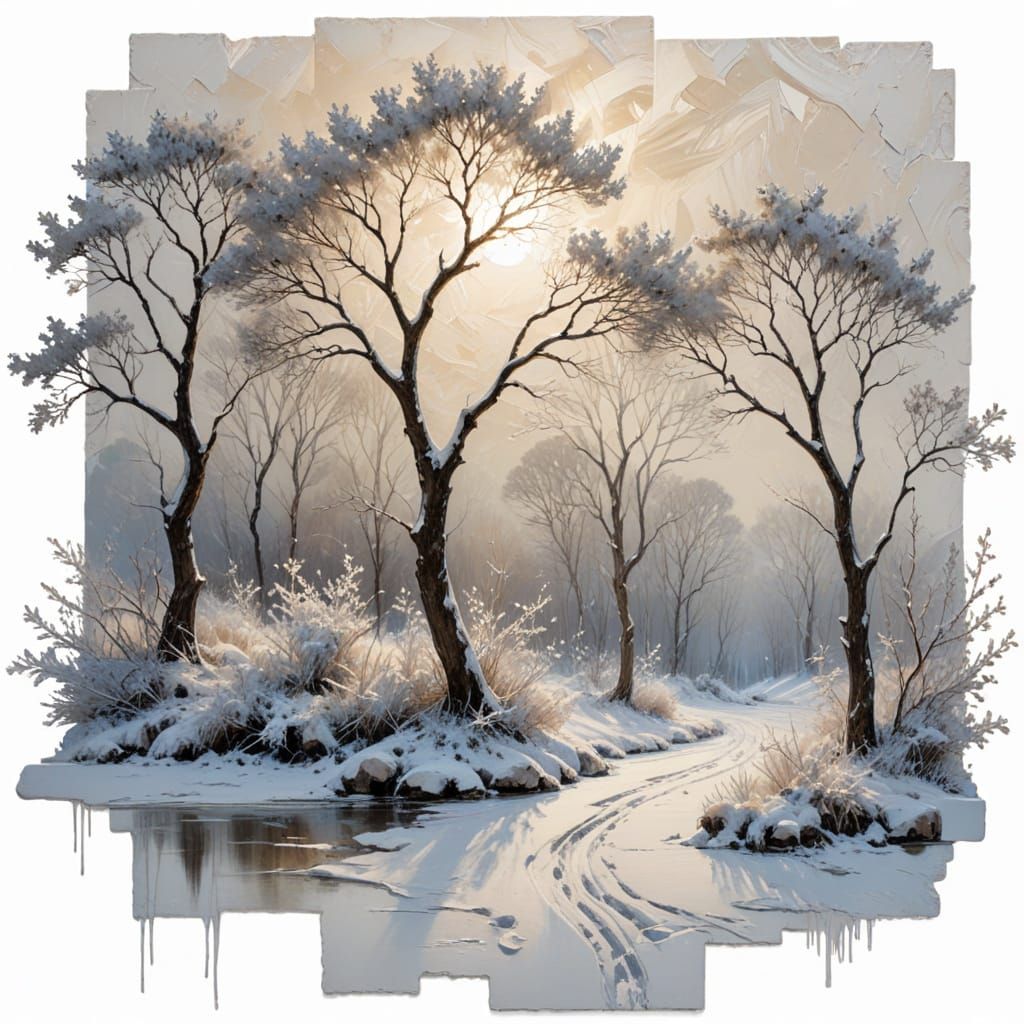 Surreal Winter Landscape in Impasto Style