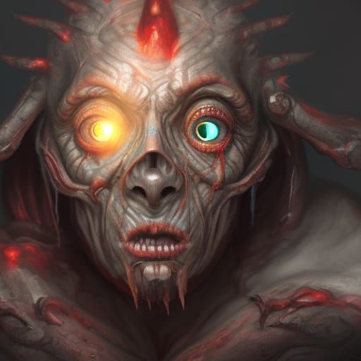 Horrifying Many-Eyed Man: Detailed Fantasy Art