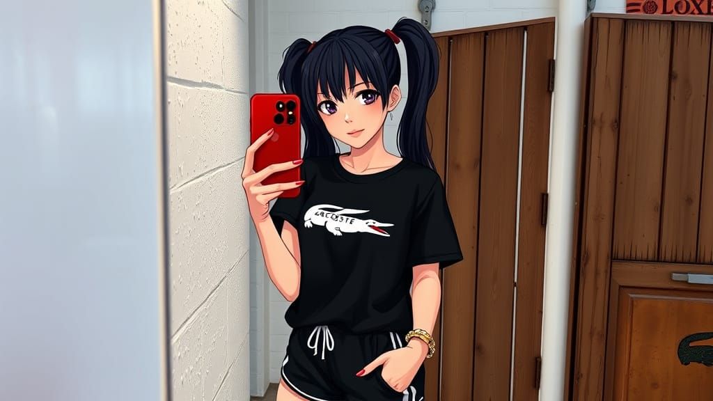 Thai Teenager's Mirror Selfie in Anime Style