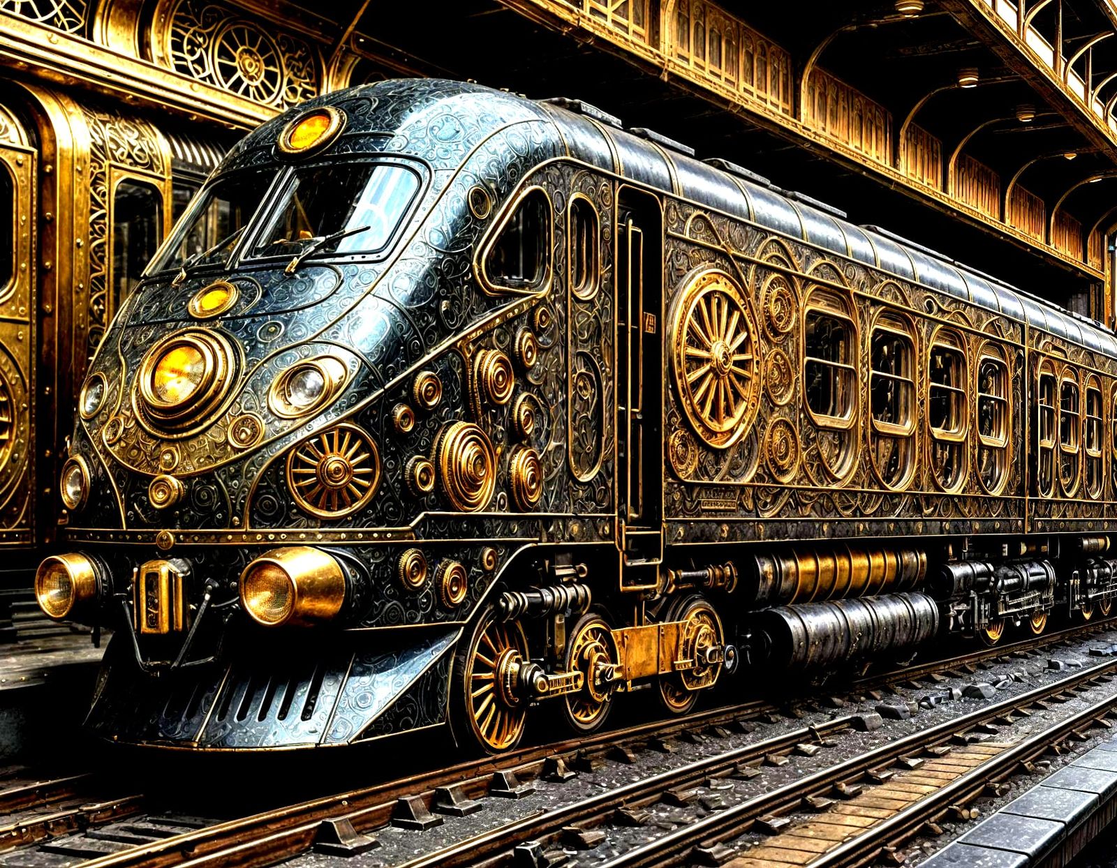 Vibrant Steampunk Bullet Train in Oil Painting Style