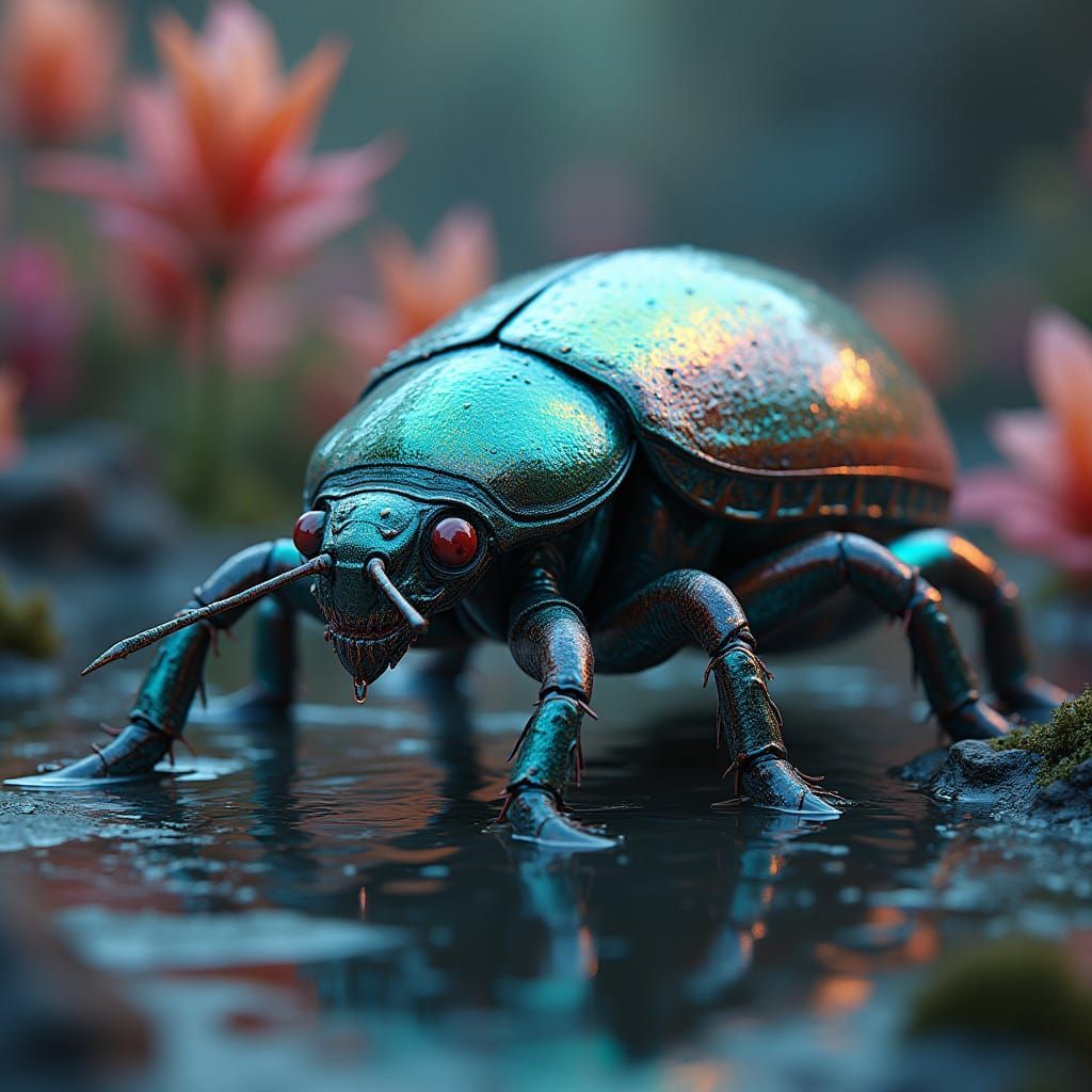 Iridescent Alien Bug in a Primordial Pool