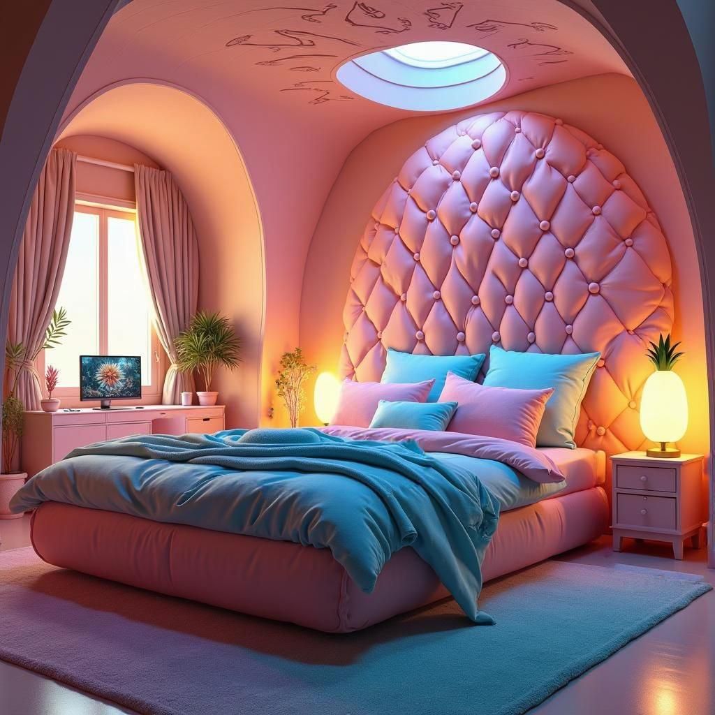Pineapple House Bedroom with Whale Bed, 3D Render