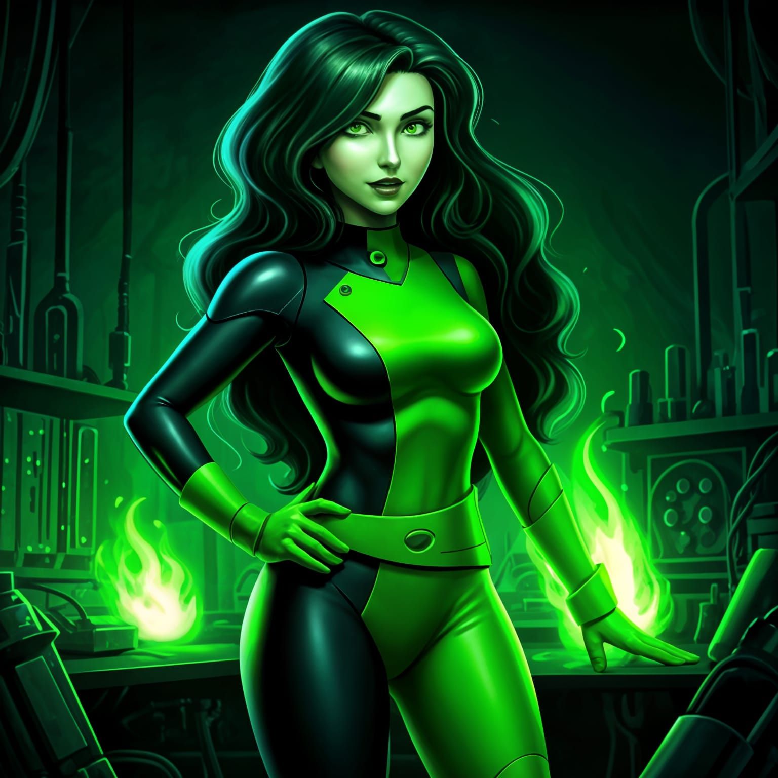 Sultry Anime Villainess in Neon Armor