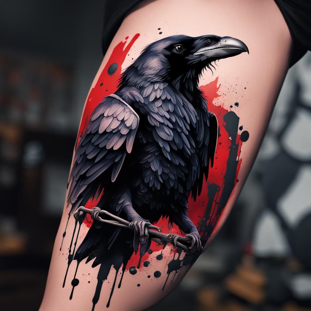 Raven Trash Polka Tattoo in Detailed Matte Painting