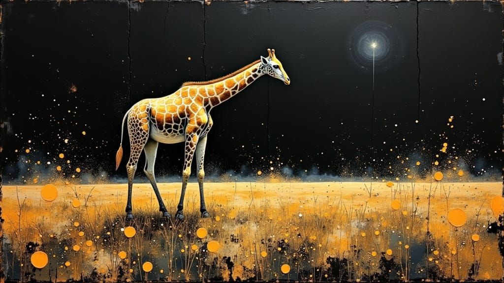 Fantasy Giraffe with Griffin Wings in Oil Paint Style