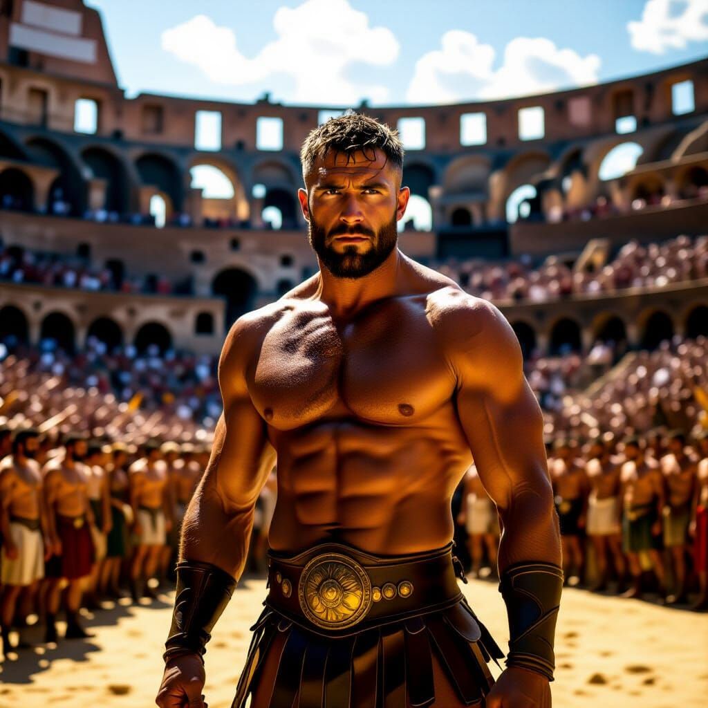 Victorious Gladiator in Colosseum: Hyperrealistic Masterpiec...