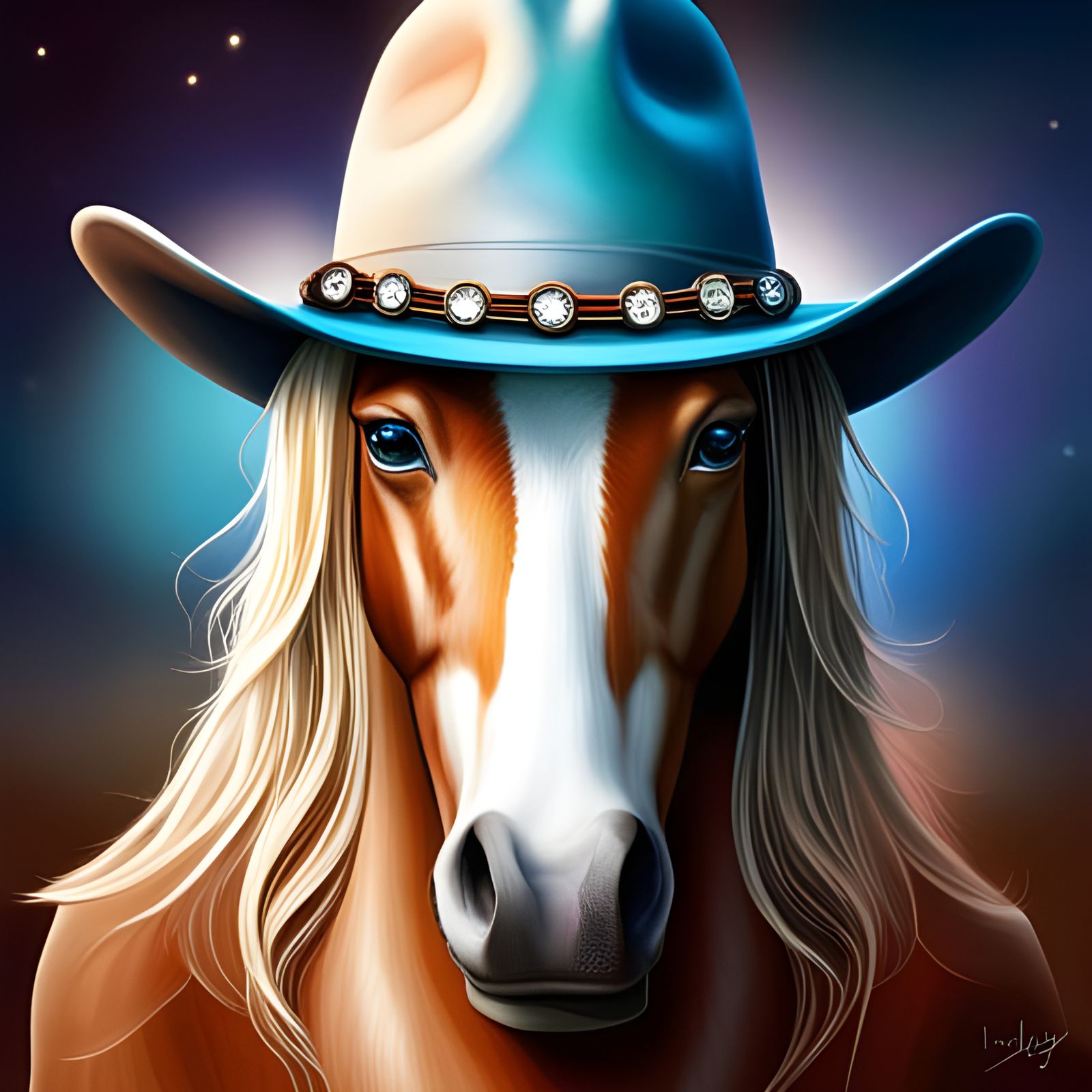 Horse with Rhinestone Cowboy Hat, Fantasy Art