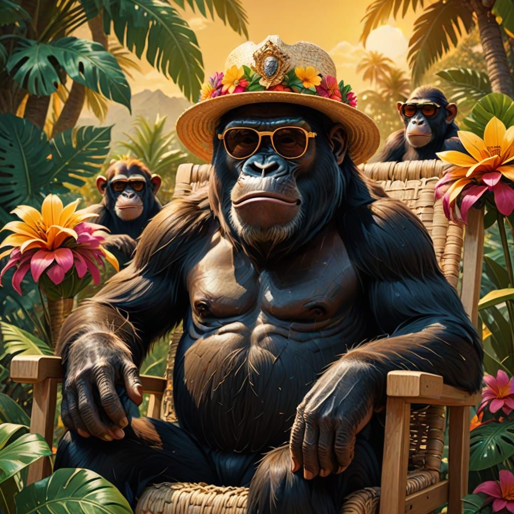 Ape with Crown and Sunglasses in Vibrant Digital Art
