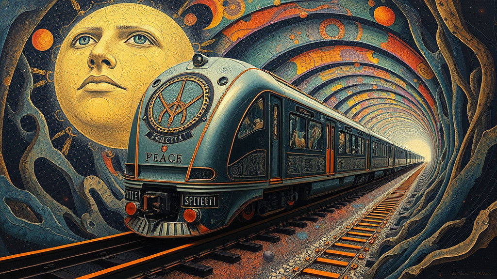 Dreamlike Peace Train in Surreal Psychedelic Vortex