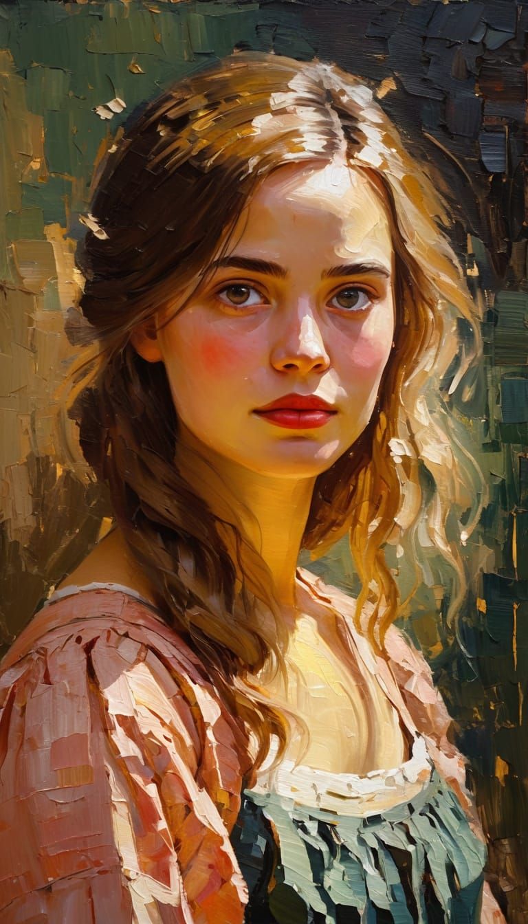 Claudine à la capeline - Post Impressionist Portrait Oil Pai...