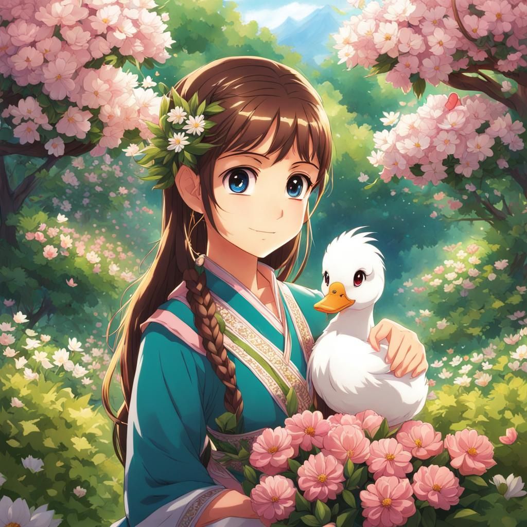 Anime Style: Indian Girl with Duck