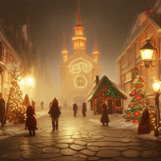 Magical Gingerbread Christmas Town at Night