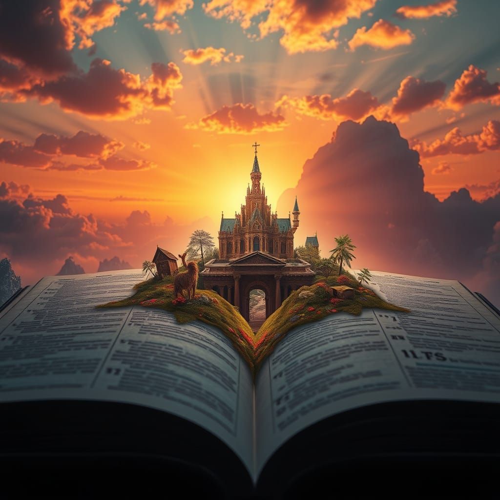 Bible Opens to Reveal New World at Sunrise
