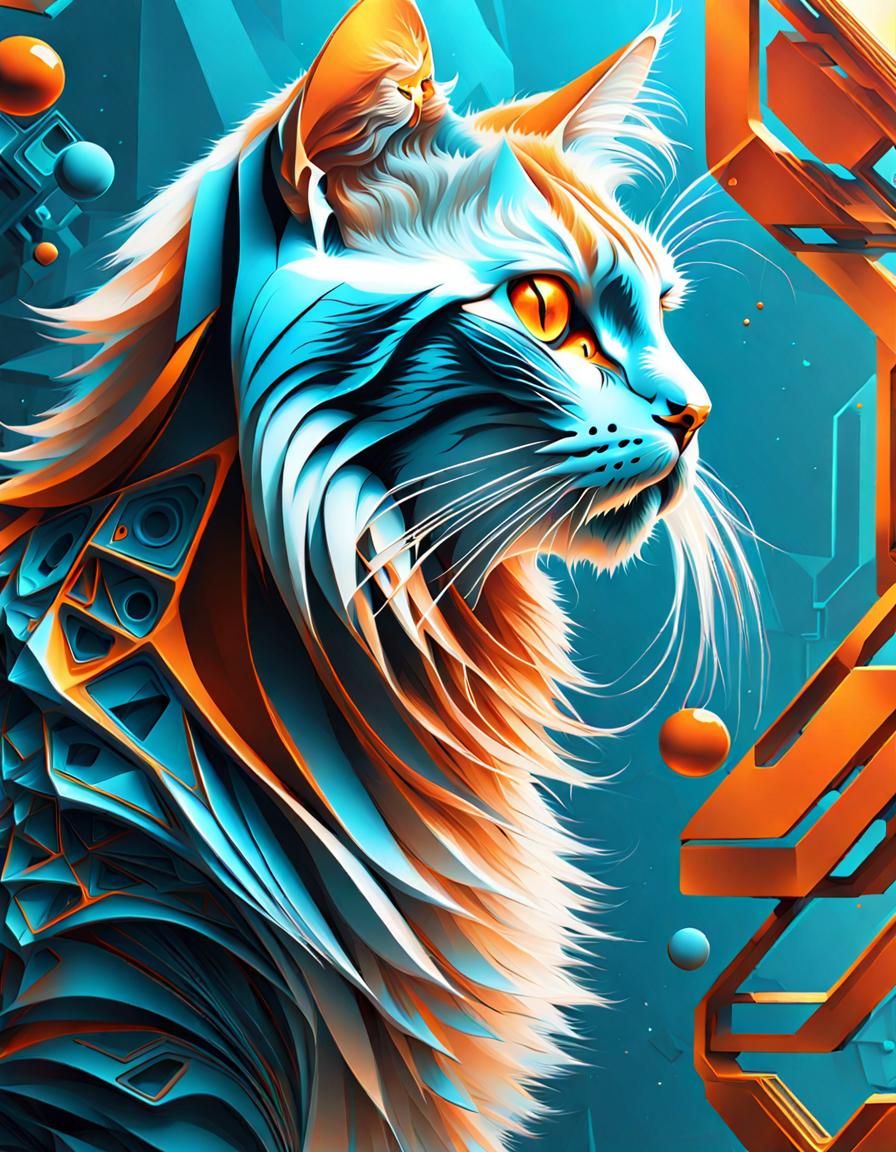 Fractal Cat in Abstract Geometric Futurism