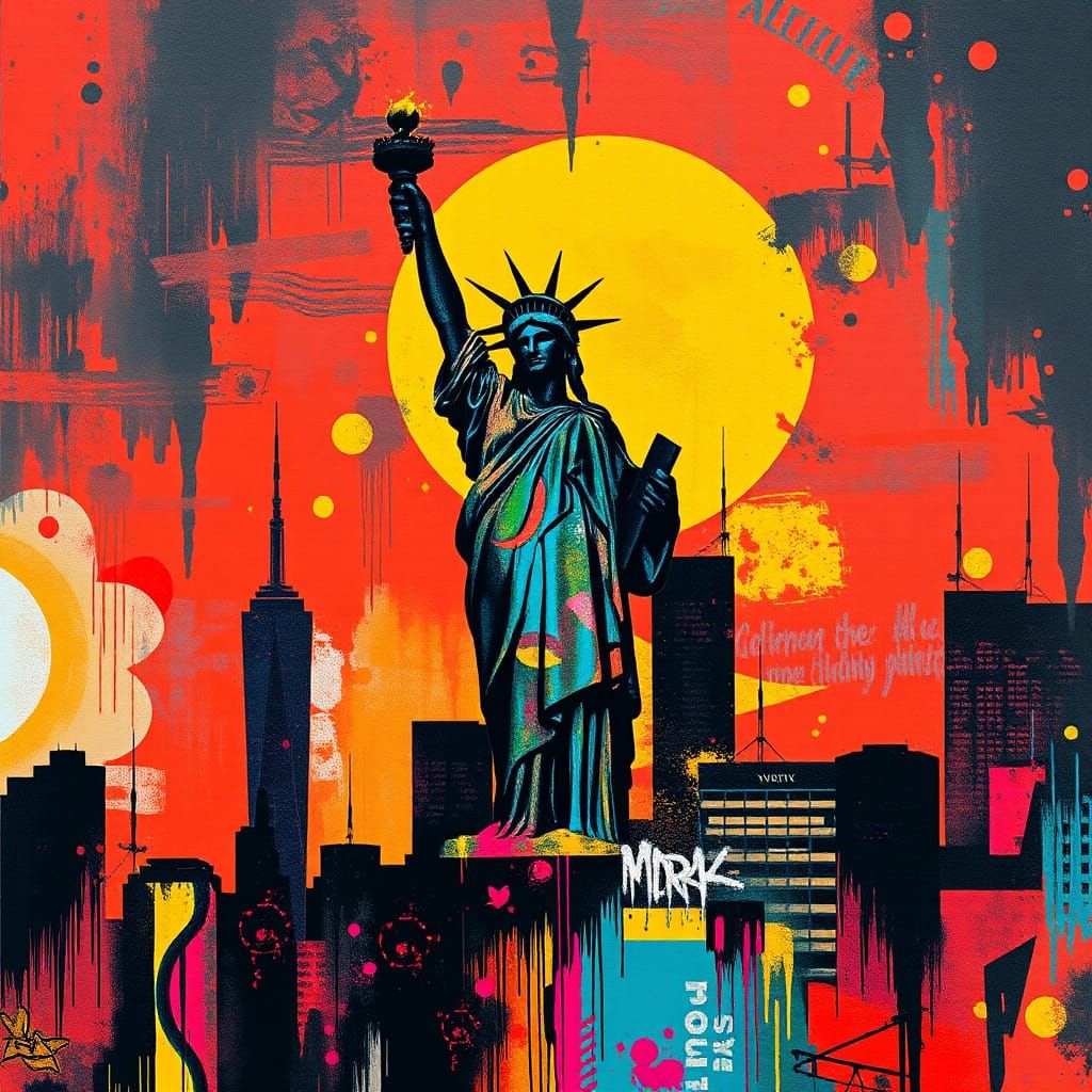 Statue of Liberty in Abstract Expressionist Street Art Style