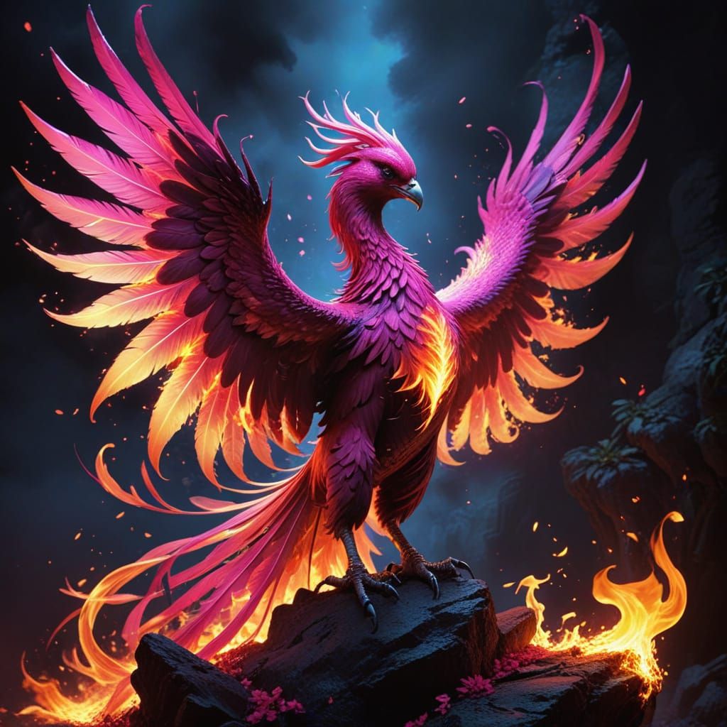 Surreal Phoenix in Blazing Hot Pink Flames