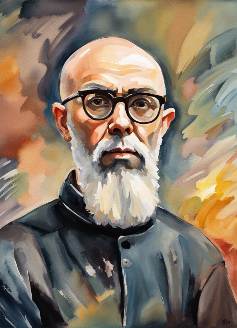 Saint Maximilian Kolbe in Gouache Style
