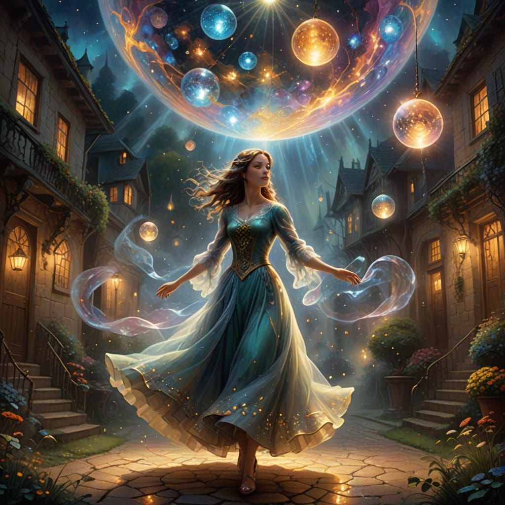 Surreal Oil Painting of Whirling Dance in Enchanted Disco Sc...