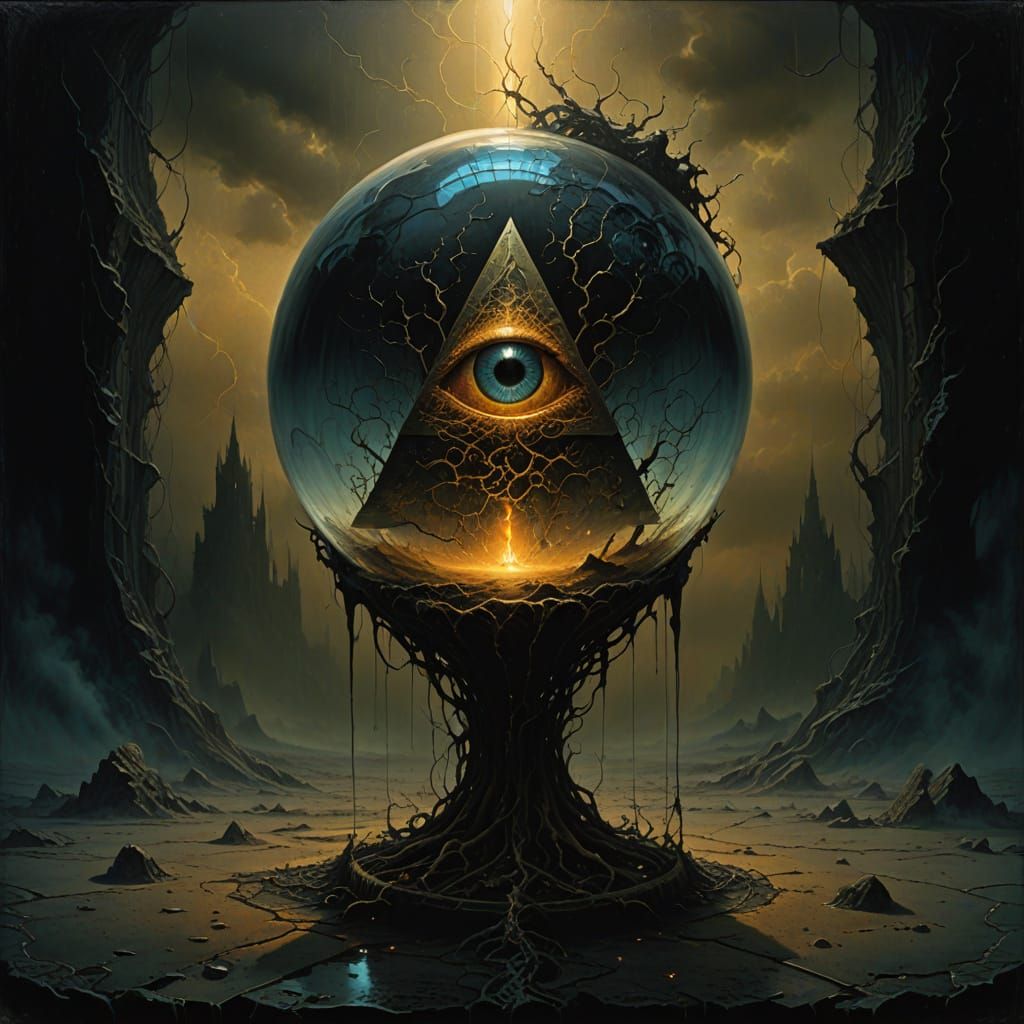 Glowing Glass Monstrosity in Dark, Gritty Oil Painting Style