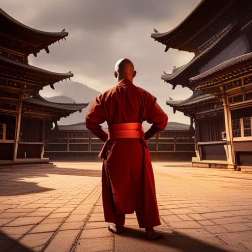 Ninja Assassin in Shaolin Temple Shadows: Hyperrealistic Art