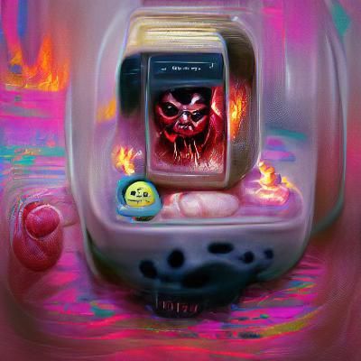 Sinister Tamagotchi in Hellscape by Rutkowski