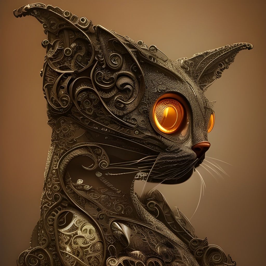 Intricate Steampunk Cat: Detailed Digital Painting