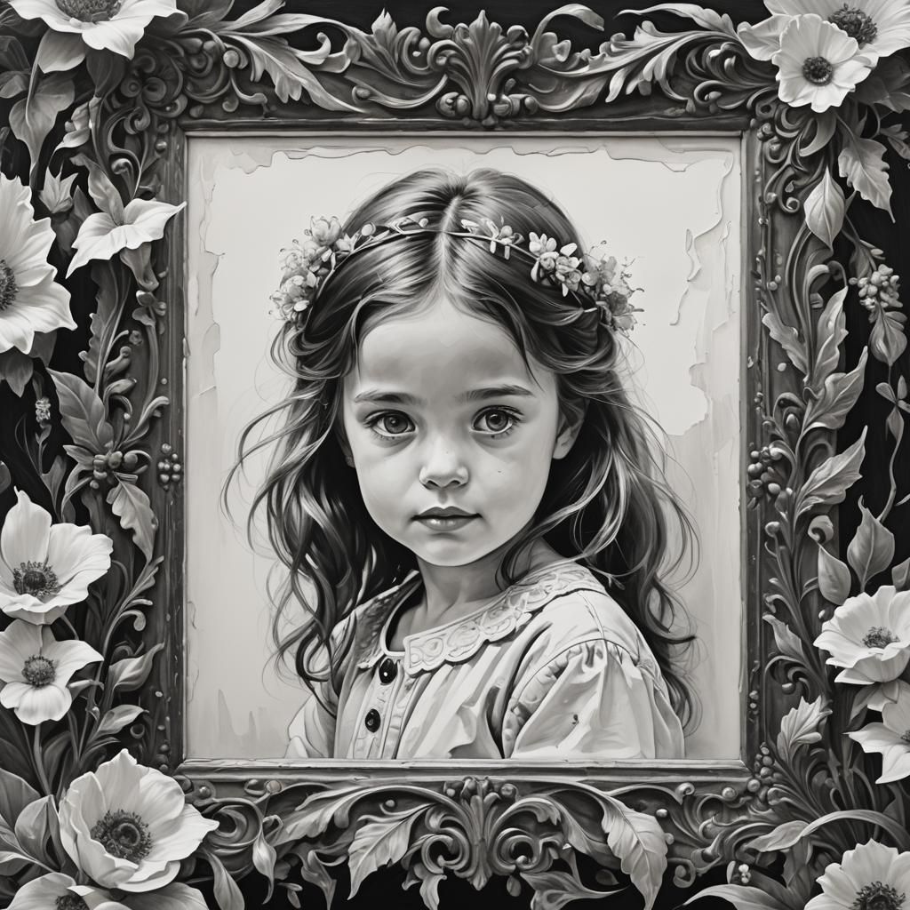 Black and White Soft Oil Painting with Frame