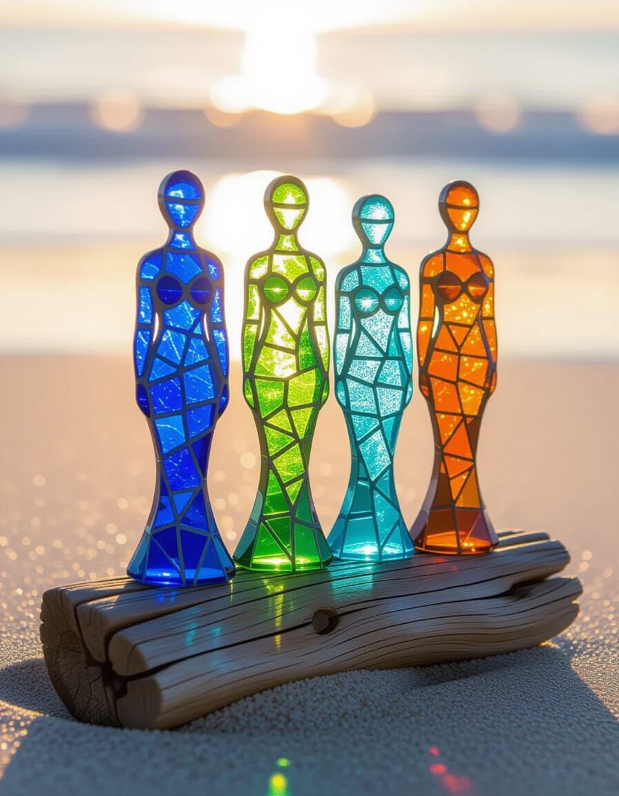 Sea Glass Family Mosaic on Driftwood